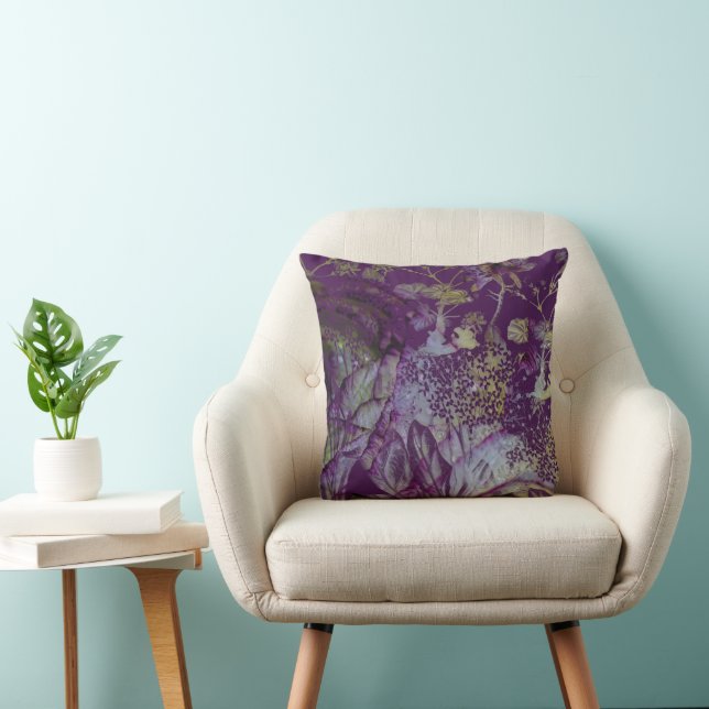 Purple Flowers Throw Pillow (Chair)