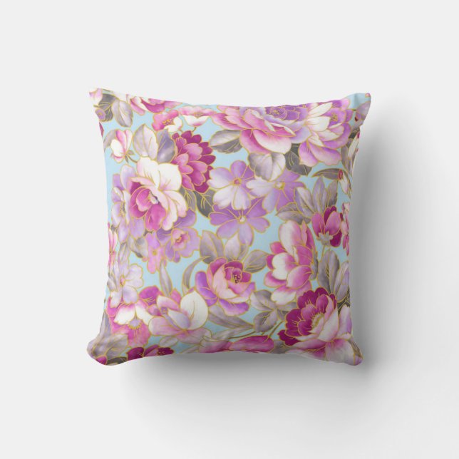 Purple Flowers Throw Pillow (Front)