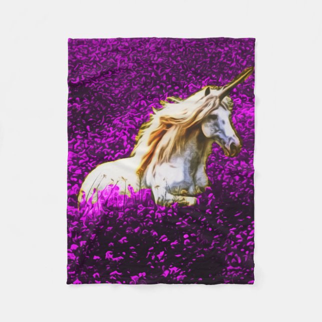Purple Flowers Unicorn Fleece Blanket (Front)