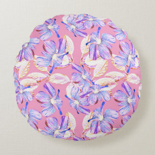 Purple Flowers: Watercolor Floral Elegance. Round Pillow