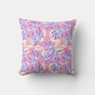 Purple Flowers: Watercolor Floral Elegance. Throw Pillow