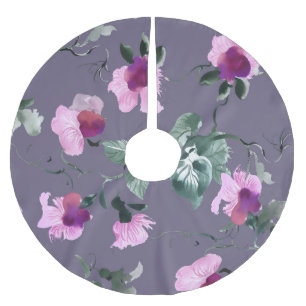 Purple flowers: watercolor seamless pattern. brushed polyester tree skirt