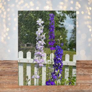 Purple Flowers White Fence Photo,Custom Cute Gift Jigsaw Puzzle