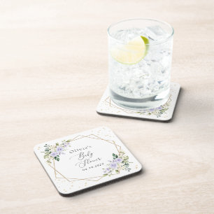 Purple Flowers, White Flowers, Boho, Baby Shower Coaster
