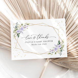 Purple Flowers, White Flowers, Boho, Baby Shower Thank You Card