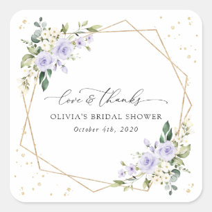 Purple Flowers, White Flowers, Boho, Bridal Shower Square Sticker