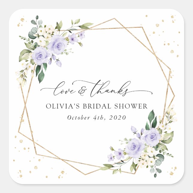 Purple Flowers, White Flowers, Boho, Bridal Shower Square Sticker (Front)