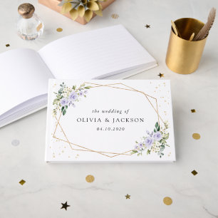 Purple Flowers, White Flowers, Boho, Wedding Guest Book