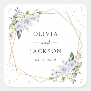 Purple Flowers, White Flowers, Boho, Wedding Square Sticker