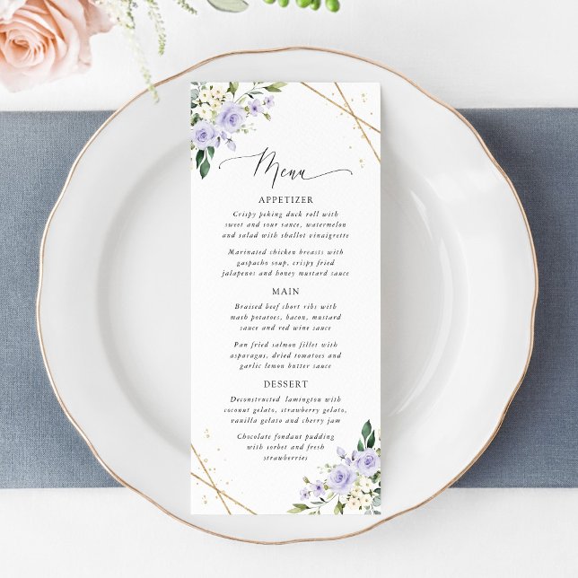 Purple Flowers, White Flowers, Bridal Shower Menu (Créateur téléchargé)