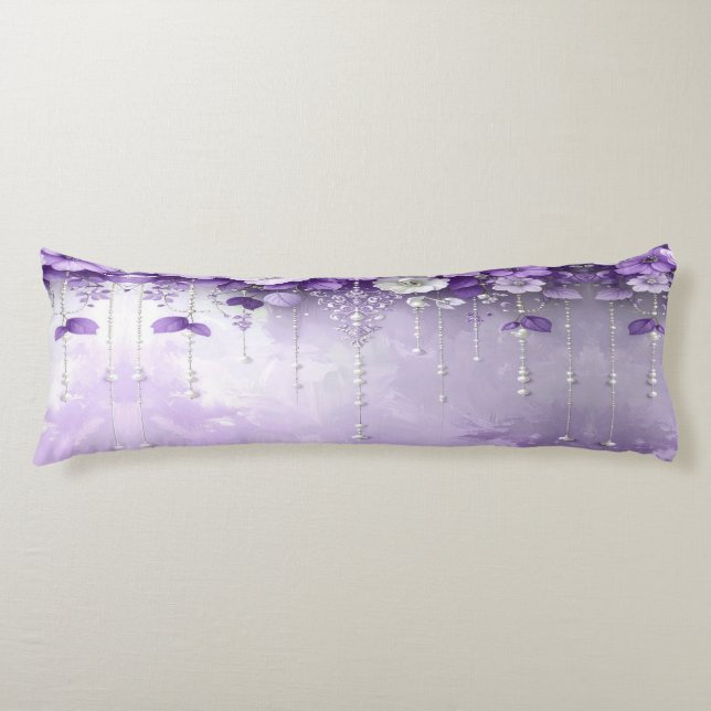 Purple Flowers with Dangling Pearls Body Pillow (Front)