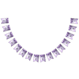 Purple Flowers with Dangling Pearls Bunting Flag