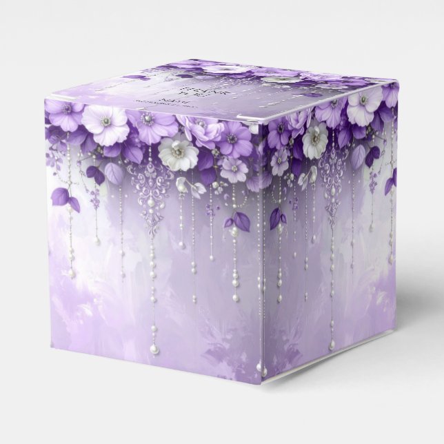 Purple Flowers with Dangling Pearls Favor Box (Front Side)