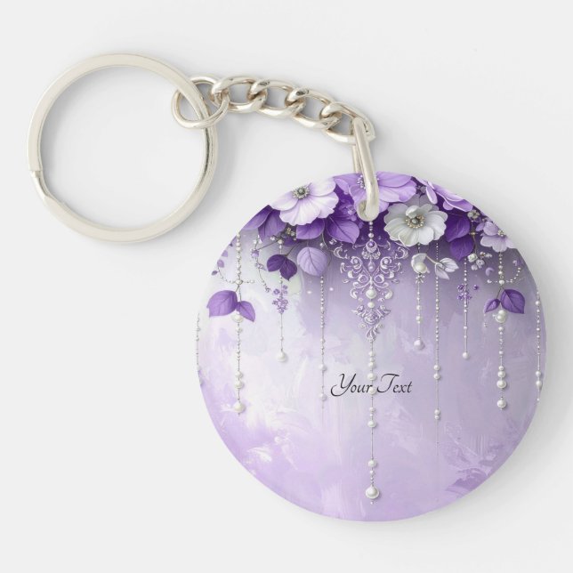 Purple Flowers with Dangling Pearls Keychain (Devant)