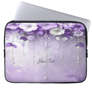 Purple Flowers with Dangling Pearls Laptop Sleeve