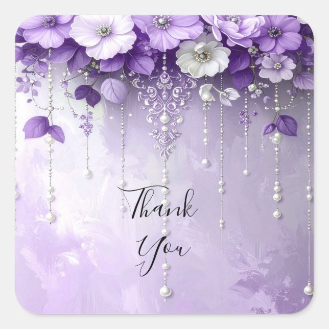 Purple Flowers with Dangling Pearls Sticker (Front)