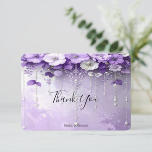 Purple Flowers with Dangling Pearls Thank You Card