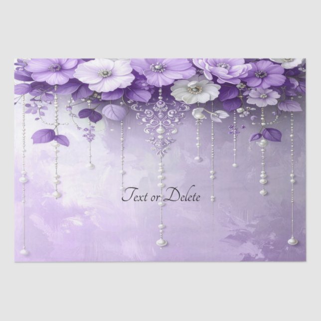 Purple Flowers with Dangling Pearls Tissue Paper (Front)