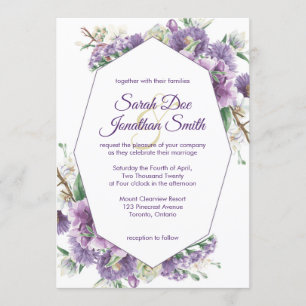 Purple Flowers with Frame Wedding Invitation