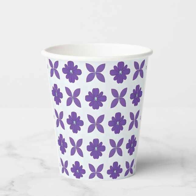 Purple Flowers with Light Background Paper Cups (Front)