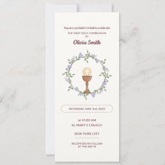 Purple flowers Wreath First Communion Invitation