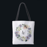 Purple Flowers Wreath Monogram Tote Bag<br><div class="desc">Gift this beautiful personalized tote bag featuring a purple and lavender garden flowers wreath personalized with a monogram in chic lettering. MATCHING ITEMS in our store.</div>