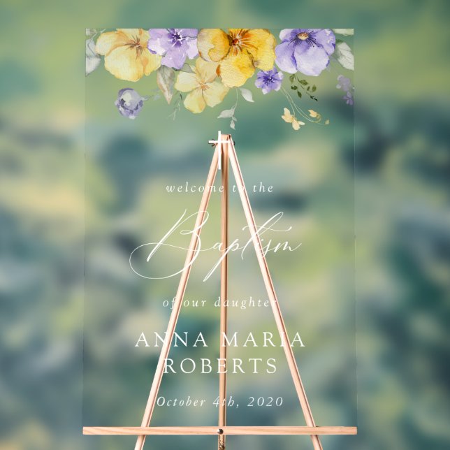 Purple Flowers, Yellow Flowers, Baptism Welcome Acrylic Sign (Neutral)