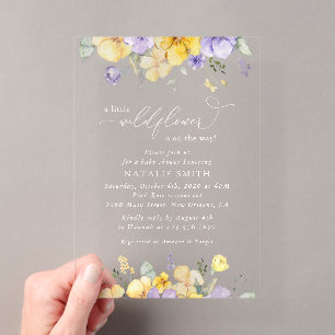 Purple Flowers, Yellow Flowers, Boho, Baby Shower Acrylic Invitations