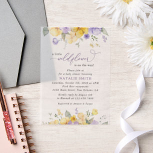 Purple Flowers, Yellow Flowers, Boho, Baby Shower Vellum Invitations