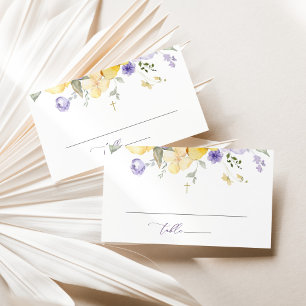 Purple Flowers, Yellow Flowers, Boho, Baptism Place Card