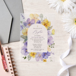 Purple Flowers, Yellow Flowers, Boho, Baptism Vellum Invitations