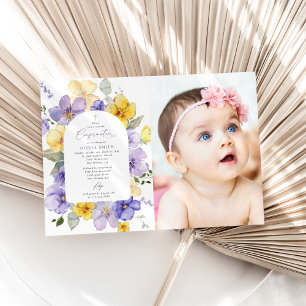 Purple Flowers, Yellow Flowers, Boho, Confirmation Invitation