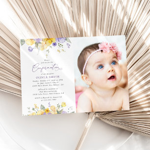 Purple Flowers, Yellow Flowers, Boho, Confirmation Invitation