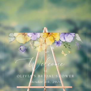 Purple Flowers, Yellow Flowers, Bridal Welcome Acrylic Sign