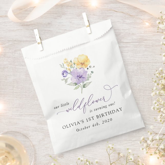 Purple Flowers, Yellow Flowers, First Birthday Favour Bag (Clipped)