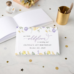 Purple Flowers, Yellow Flowers, First Birthday Guest Book