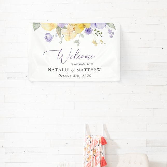 Purple Flowers, Yellow Flowers, Wedding Welcome Banner (Insitu)