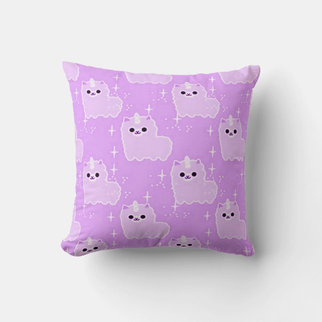 Purple Fluffy Unicorn Sparkles Throw Pillow (Front)