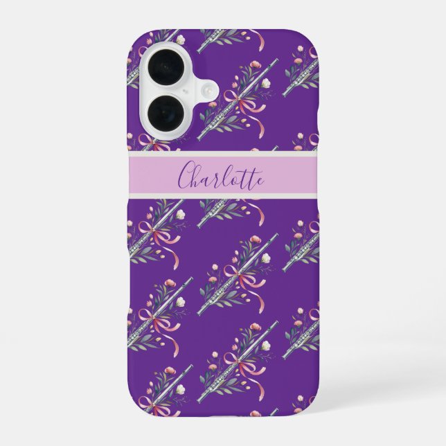 Purple Flute Monogram Name Phone Case (Back)