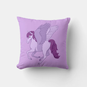 Purple Flying Horse Pegasus Throw Pillow