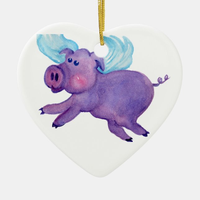 Purple Flying Pig Ceramic Ornament (Front)