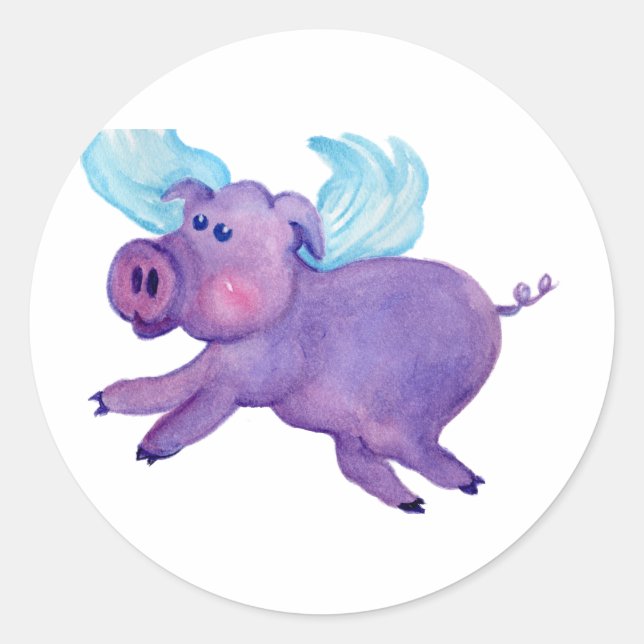 Purple Flying Pig Classic Round Sticker (Front)