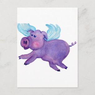 Purple Flying Pig Postcard