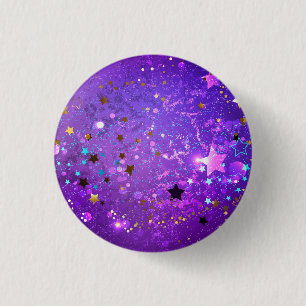 Purple foil background with Stars 1 Inch Round Button