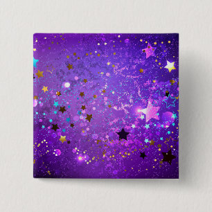 Purple foil background with Stars 2 Inch Square Button