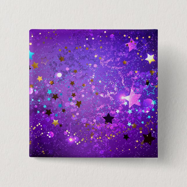 Purple foil background with Stars 2 Inch Square Button (Front)