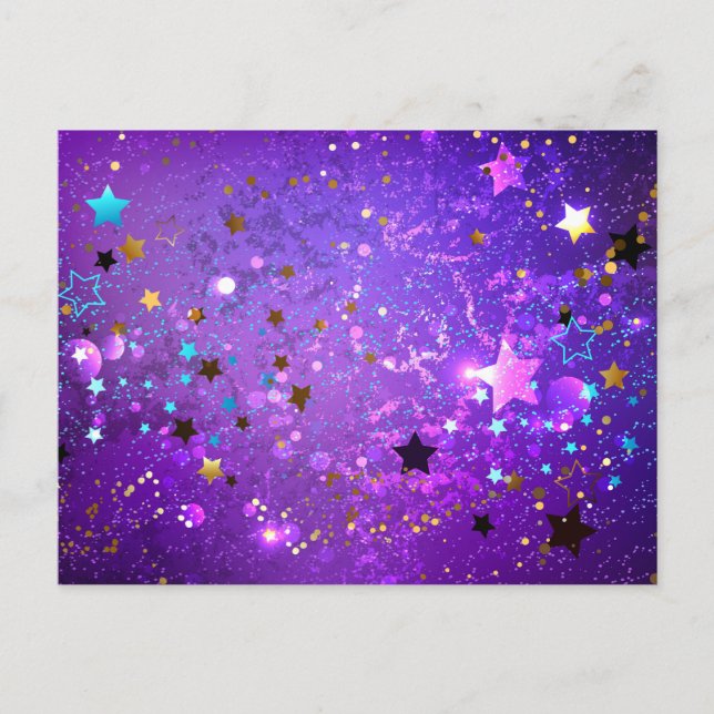 Purple foil background with Stars Announcement Postcard (Front)