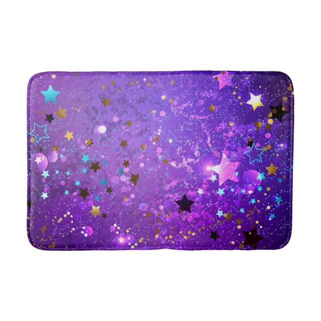 Purple foil background with Stars Bath Mat (Front)