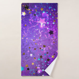 Purple foil background with Stars Bath Towel
