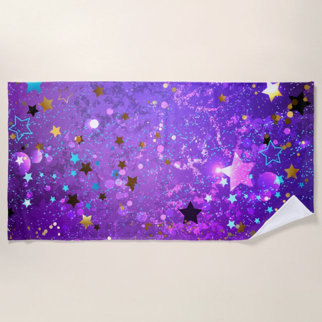 Purple foil background with Stars Beach Towel (Front)